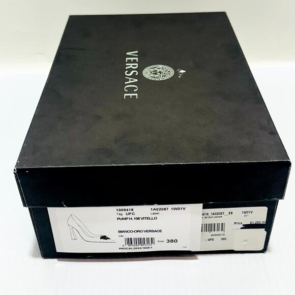 Versace Vitello IT 38/ US 8 Pumps White Leather Medusa Gold Heeled NIB $1050 - Picture 12 of 12